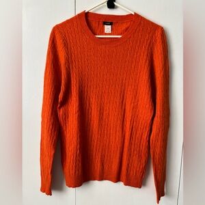 J.Crew Cashmere Vibrant Orange Cable Knit Sweater